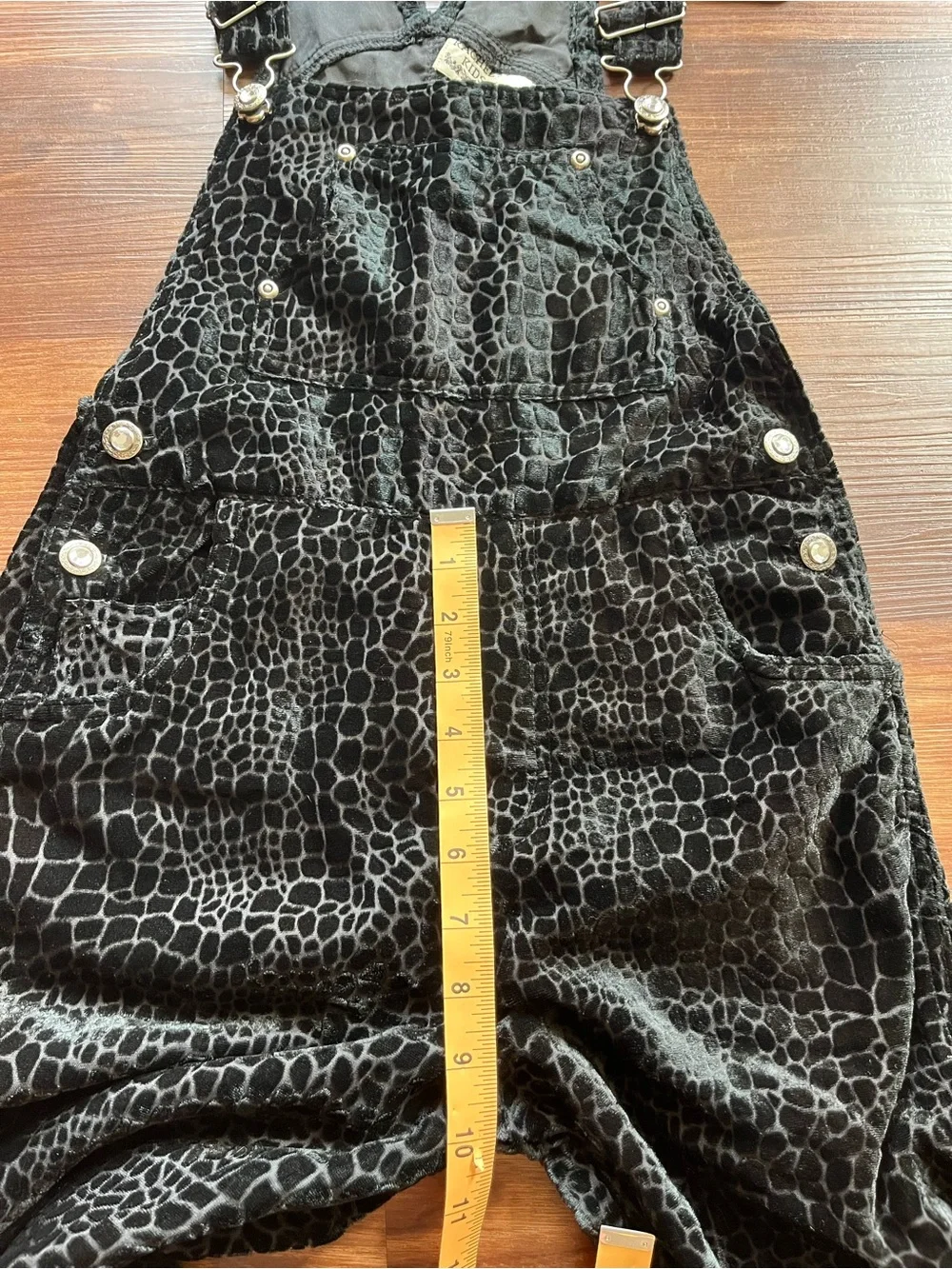 Girls Rachel's Kids Black Animal Print Velour Overalls - Size 10